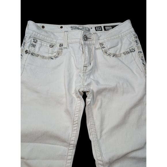MISS ME Signature Capri Cuffed Womens 28 Embellished White Denim - Picture 4 of 6